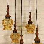 Vintage Grote Cascade Hanglamp Met 5 Glas En Hout Lampen thumbnail 8