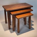 Vintage Eiken Houten Bijzettafeltjes Brutalist Set Tafeltje thumbnail 3