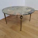 Vintage Hollywood Regency Salontafel Koffietafel Met Marmer Onyx Blad thumbnail 2