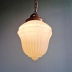 Art Deco Hanglamp In Geperst Gegoten Wit Opaline Glas thumbnail 14