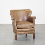 Subtiele Rundleren Fauteuil Met Een Omkeerbaar Kelim Zitkussen thumbnail 2