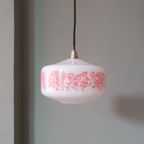 Vintage Melkglazen Opaline Hanglamp Met Florale Print thumbnail 9