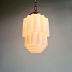 Art Deco-Hanglamp, Type Skyscraper, Wit Opaline thumbnail 5