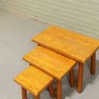 Vintage Eiken Brutalist Mimiset, Nesting Tables, Set Van 3 thumbnail 6