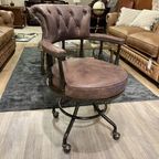 Showroommodel: Stoere Industriële Chesterfield Bureaustoel Vintage Bruin Captainchair thumbnail 3