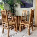 Vintage Boho Bamboe Eetkamerset - Eettafel Met 4 Stoelen thumbnail 2