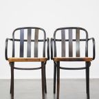 Set Van 4 Vintage Houten Design Eetkamer/ Bistro Stoelen Met Rieten Zitting In Thonet Stijl thumbnail 4