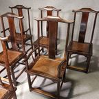 6 X Vintage Oriental Asian Chinese Brown Tallback Yokeback Side Chairs. 2 X Armchair / 4 X Withou thumbnail 9