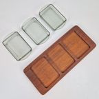 Vintage Digsmed Deense Teak Tray 3 Glazen Schaal Snack Set thumbnail 6