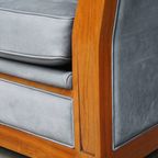 Leuke Schuitema Art Deco Design Bank Met Mooie Blauwe Nubuck Lederen Bekleding thumbnail 15