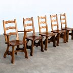 Brutalist Eetkamerstoelen | Vintage Stoelen | Jaren 50 | Eiken thumbnail 7