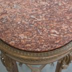 Antieke Franse Ronde Brocante Bijzettafel Met Een Goudkleurig Houten Frame thumbnail 6