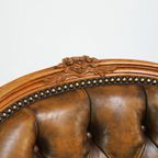 Set Van 2 Sierlijke Rundleren Barokke Chesterfield Fauteuils/ Armchairs Met Queen Ann Pootjes thumbnail 7