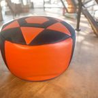 Vintage Ronde Poef Zwart Oranje Jaren 70 thumbnail 6