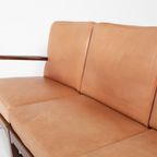Mid-Century Danish Modern 3-Seats Sofa With Cognac Leather Cushions thumbnail 6