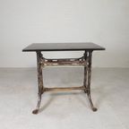 Industriele Tafel, Tuintafel Met Hardsteen Plaat Op Gietijzeren Frame, Jaren 30 thumbnail 6