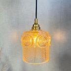 Hanglamp Amberkleurig Glas Goudkleurig Armatuur Jaren 70 thumbnail 10