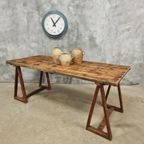 Antieke Tafel Schragentafel Tuintafel 90 X 208 Cm thumbnail 4