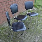 Twee Retro Soudexvinyl Stoelen Skai Leder Zwart, 3 Stuks thumbnail 6