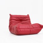 Togo Armchair Red Leather By Michel Ducaroy For Ligne Roset thumbnail 5