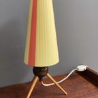 Table Lamp In Yellow And Red Ribbon, Wood Tripod Base 1950S thumbnail 11