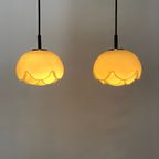 Pair Of Two Frosted Glass Artichoke Pendant Lights By Peill And Putzler 1970 thumbnail 2