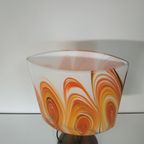 Vintage '60-70s Style' Glazen Tafellamp Geel Oranje Vlam/swirlmotief thumbnail 4