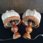 Vintage - Schemerlamp - Bedlamp - Kastlamp - Hout/stof- 2 Stuks thumbnail 8