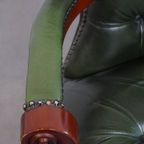 Tijdloze Groene Rundleren Chesterfield Bureaustoel In Engelse Stijl Op Wieltjes thumbnail 13
