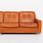 1960’S Vintage Danish Modern Cognac Leather Sofa thumbnail 3