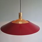 Grote Vintage Hanglamp In Messing En Bordeau Gelakt Metaal thumbnail 12