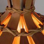 Vintage Hanglamp Met Kap Van Rotan, Palmblad En Stof, Jaren 70 thumbnail 18