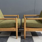 Set Of Arm Chairs In Green Fabric And Wood 1960s thumbnail 10