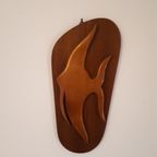 * 50's Teakhouten Wandplank Vintage Schilderijtje Maanvis thumbnail 3