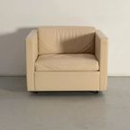 Charles Pfister For Knoll Mid-Century White Leather Sofa And 4 X Cube Club Chairs thumbnail 4