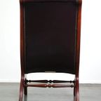 Donker Rode Gevlamde Engelse Chesterfield Fauteuil Van Rundleer En Hout, Victoriaans Model thumbnail 5