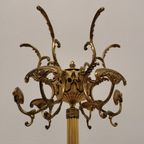 Messing Rococo Staande Kapstok Hollywood Regency Hall Tree Op Marmer Voet thumbnail 2