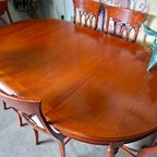 Klassieke Engelse Ronde / Ovale Uitschuifbare Eettafel Met 6st Eetkamerstoelen Kersenhout Afm. 120x120165/210 Cm En 79cm Hoog thumbnail 5