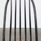 Set Van 4 Vintage Houten Design Stoelen Met Zwarte Spijlen Rugleuning En Bruine Zitting thumbnail 13