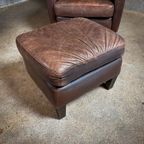 Set Van 2 Vintage Leren Fauteuils Met 1 Poef thumbnail 6