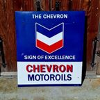 Xl Emaille Reclamebord Chevron Motoroil, Langcat Bussum 😎 thumbnail 2