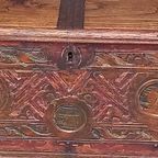 Polychrome Beschilderde Eikenhouten Bruidskistje thumbnail 15