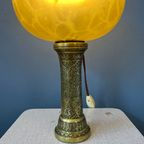 Antieke Art Deco Glazen Lamp Met Bronzen Voet thumbnail 4