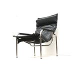 2X Vintage Zwart Leren Fauteuil Van Strässle He1106 Ontworpen Door Hans Eichenberger. thumbnail 18