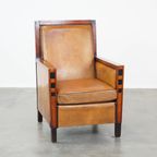 In Goede Staat Verkerende, Strakke Art Deco Design Fauteuil Met Leuke Details Gemaakt Van Schapen thumbnail 2