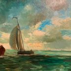 Ml Middelhoek (Geb.1898). Schilderij "Noordzee". thumbnail 4