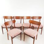 6 Deense Vintage Eettafel Stoelen | Nieuw Gestoffeerd Roze thumbnail 3