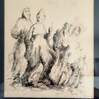 Pentekening. Figuratief. '50-'60. Gesigneerd. thumbnail 2