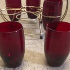 Vintage Glazen In Rekje, Robijnrood thumbnail 5