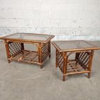 Set Van 2 Vintage Bamboe / Rotan Salontafels thumbnail 9